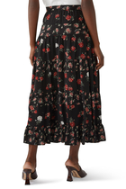 Rose Print Tiered Maxi Skirt
